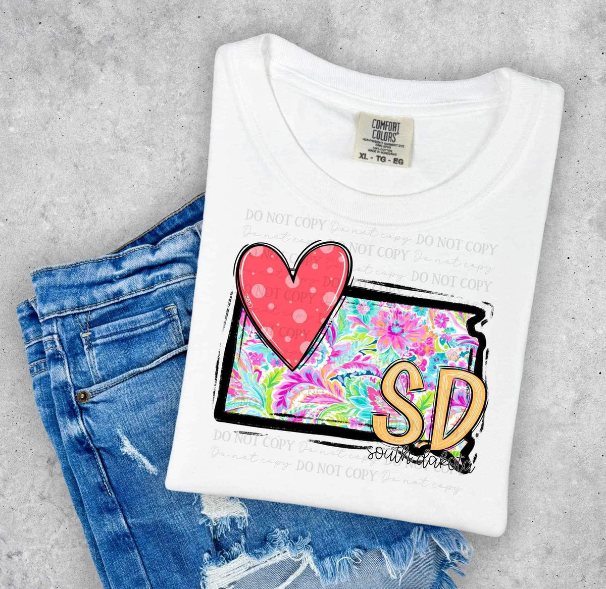 SD South Dakota colorful with dark red heart (ABD) 27010 DTF transfer