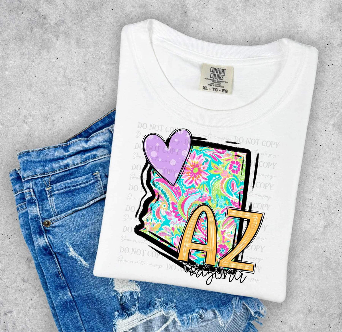 AZ Arizona colorful with purple heart (ABD) 26990 DTF transfer