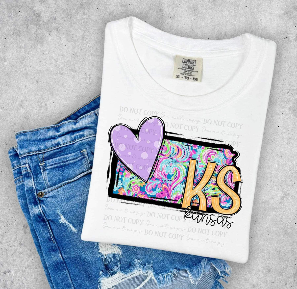 KS Kansas colorful with purple heart (ABD) 26989 DTF transfer