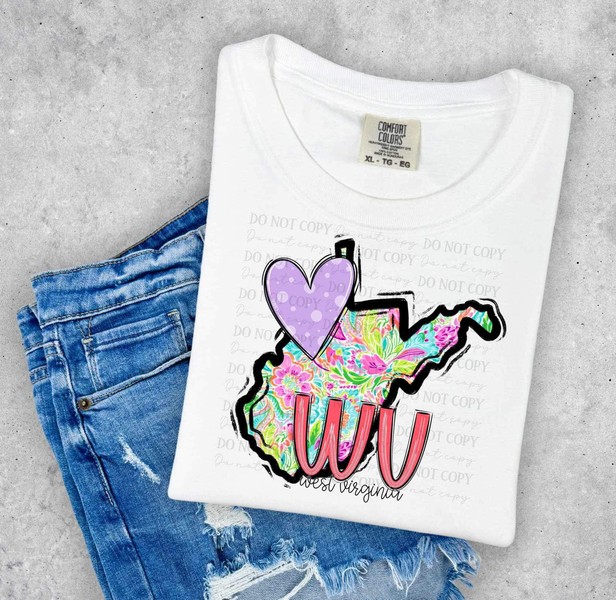 WV West Virginia colorful with purple heart (ABD) 26988 DTF transfer