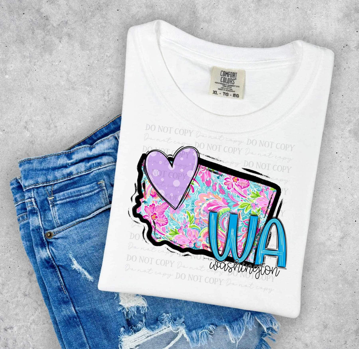 WA washington colorful with purple heart (ABD) 26987 DTF transfer