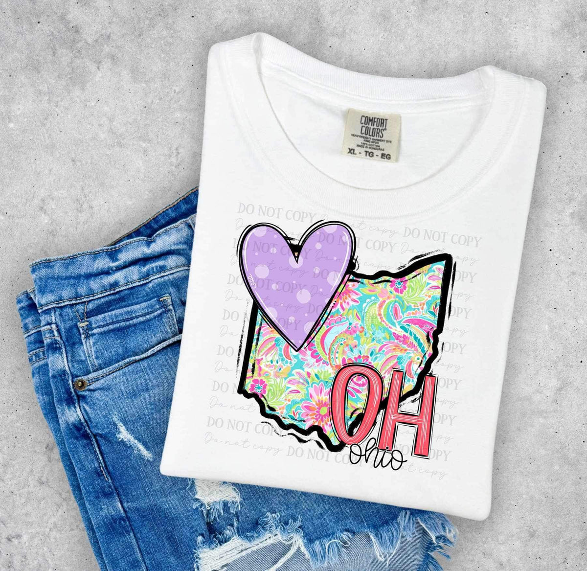OH ohio colorful with purple heart (ABD) 26986 DTF transfer