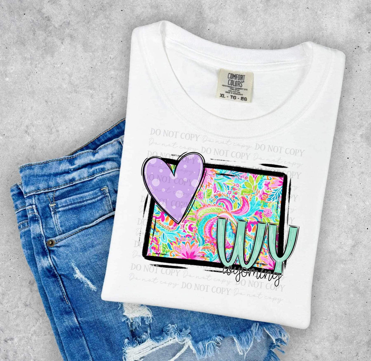 WY Wyoming colorful with purple heart (ABD) 26985 DTF transfer