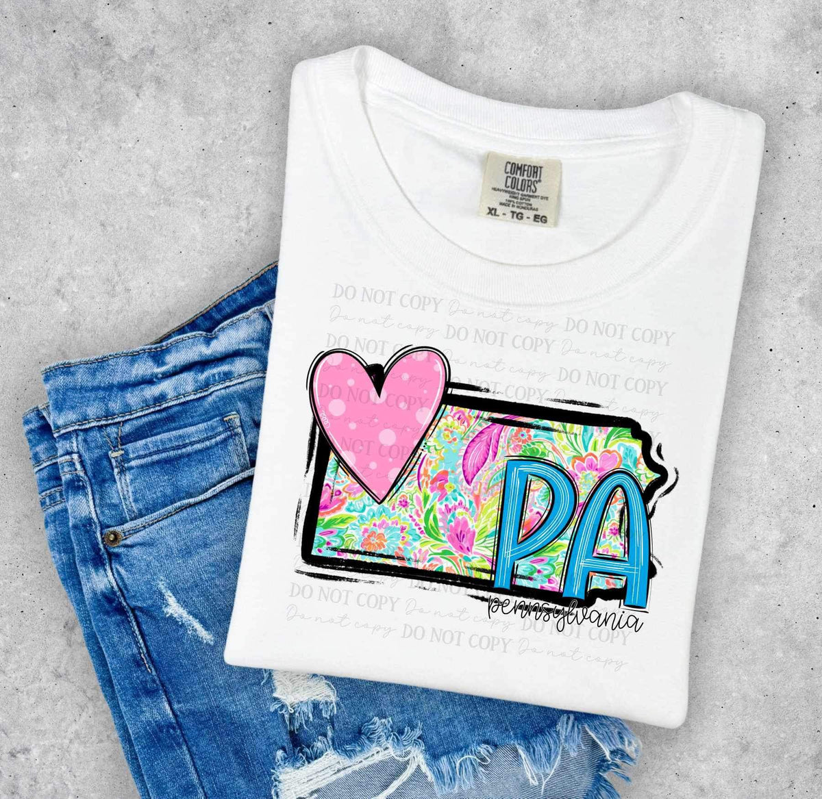 PA Pennsylvania colorful with dark pink heart (ABD) 26994 DTF transfer