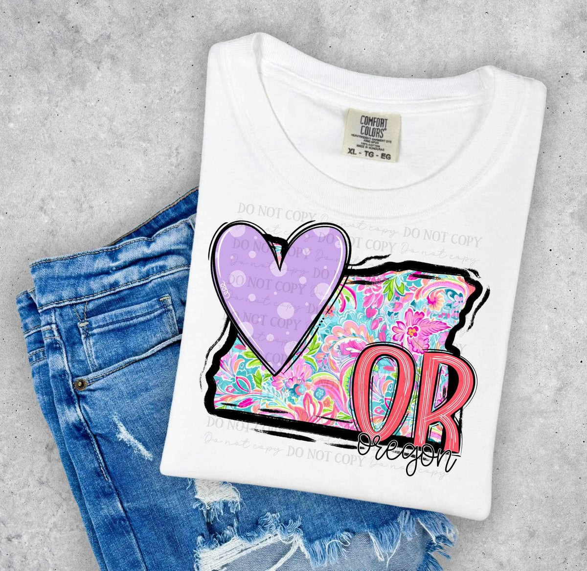 OR Oregon colorful with purple heart (ABD) 26983 DTF transfer