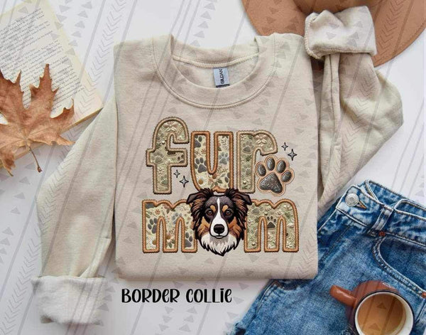 Border Collie Fur Mom Faux Embroidery DTF transfer 13711