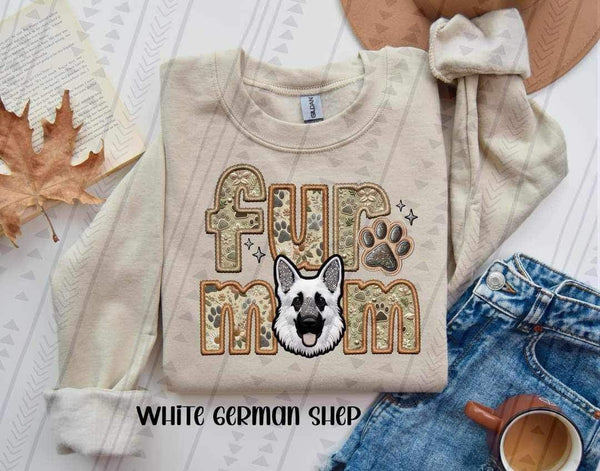 White German Shepherd Fur Mom Faux Embroidery DTF transfer 13752