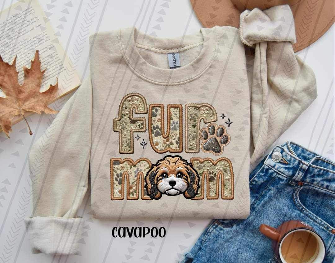 Cavapoo Fur Mom Faux Embroidery DTF transfer 13719