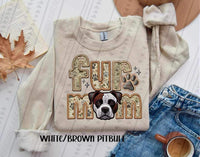 White Brown Pittbull Fur Mom Faux Embroidery DTF transfer 13751