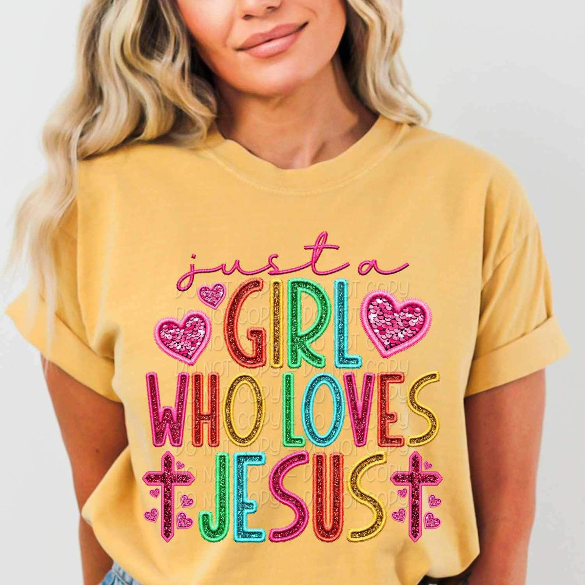Just a girl who loves Jesus rainbow font 27035 DTF transfer