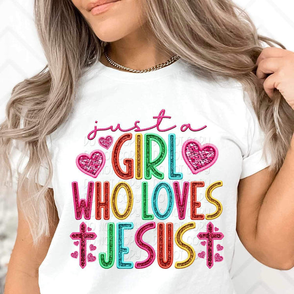 Just a girl who loves Jesus rainbow font 27035 DTF transfer