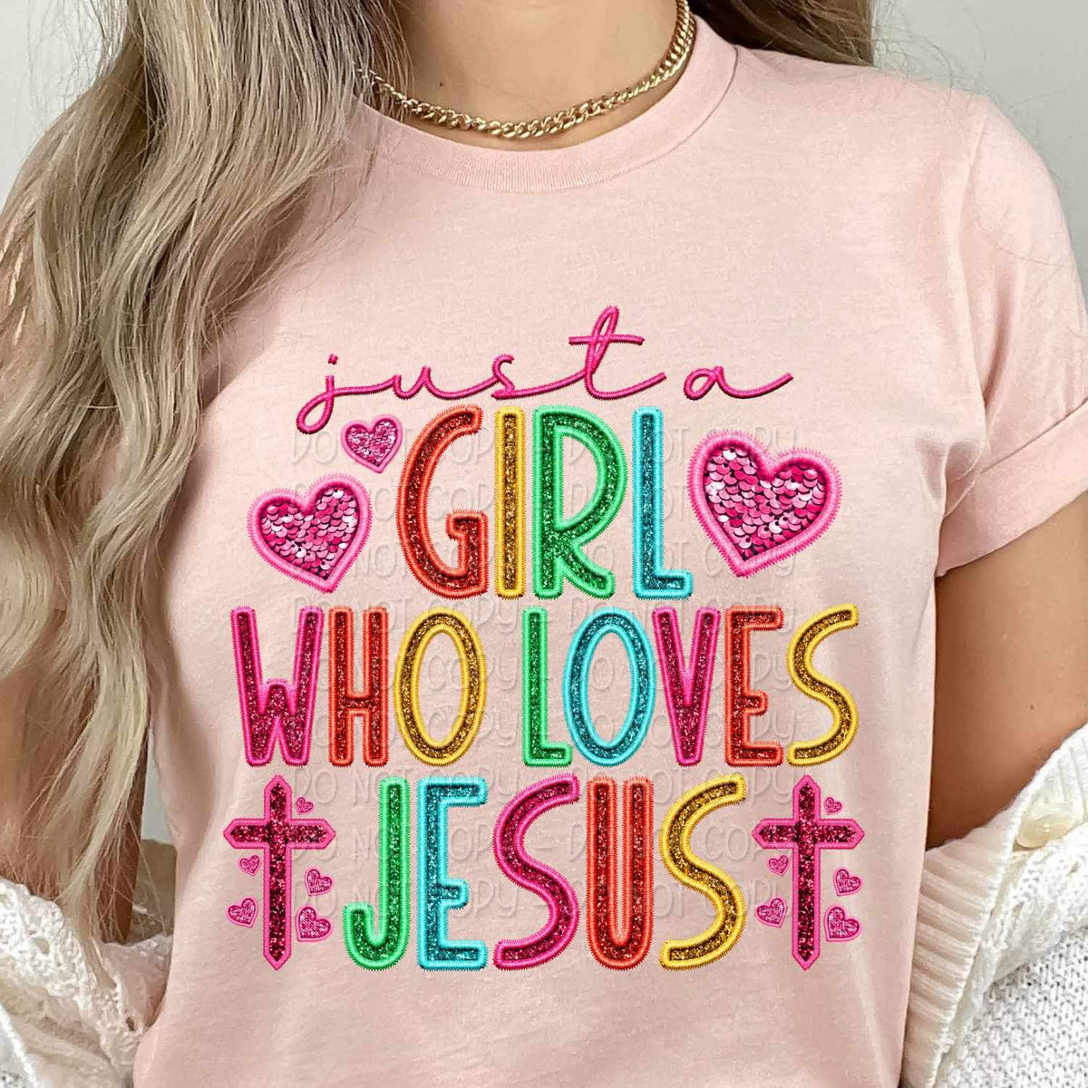 Just a girl who loves Jesus rainbow font 27035 DTF transfer