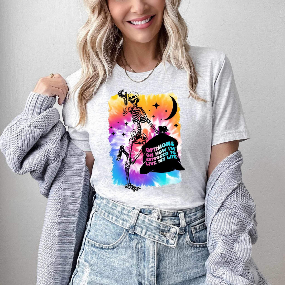 Opinions on how im supposed to live my life skellie with trash bag TIE DYE 27055  DTF transfer