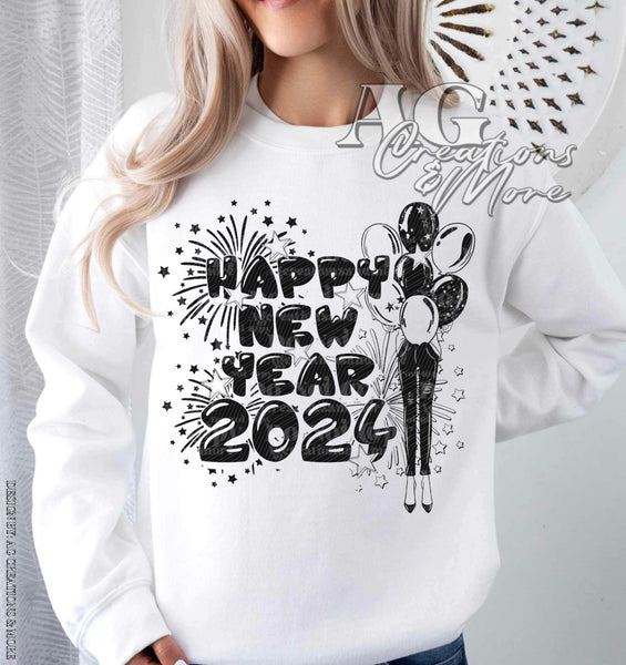 Happy new year black AG 17435 DTF TRANSFER