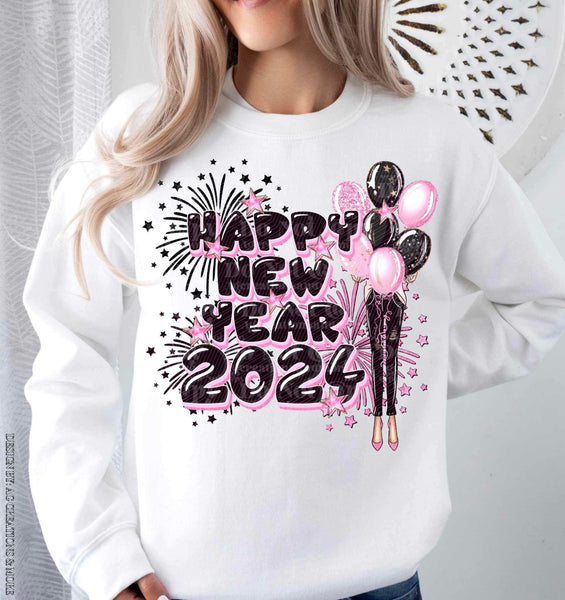 Happy new year pink and black AG 17434 DTF TRANSFER