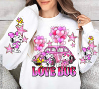 Love bug snoopy, pink car and balloons FRONT ONLY AG 17428 DTF TRANSFER