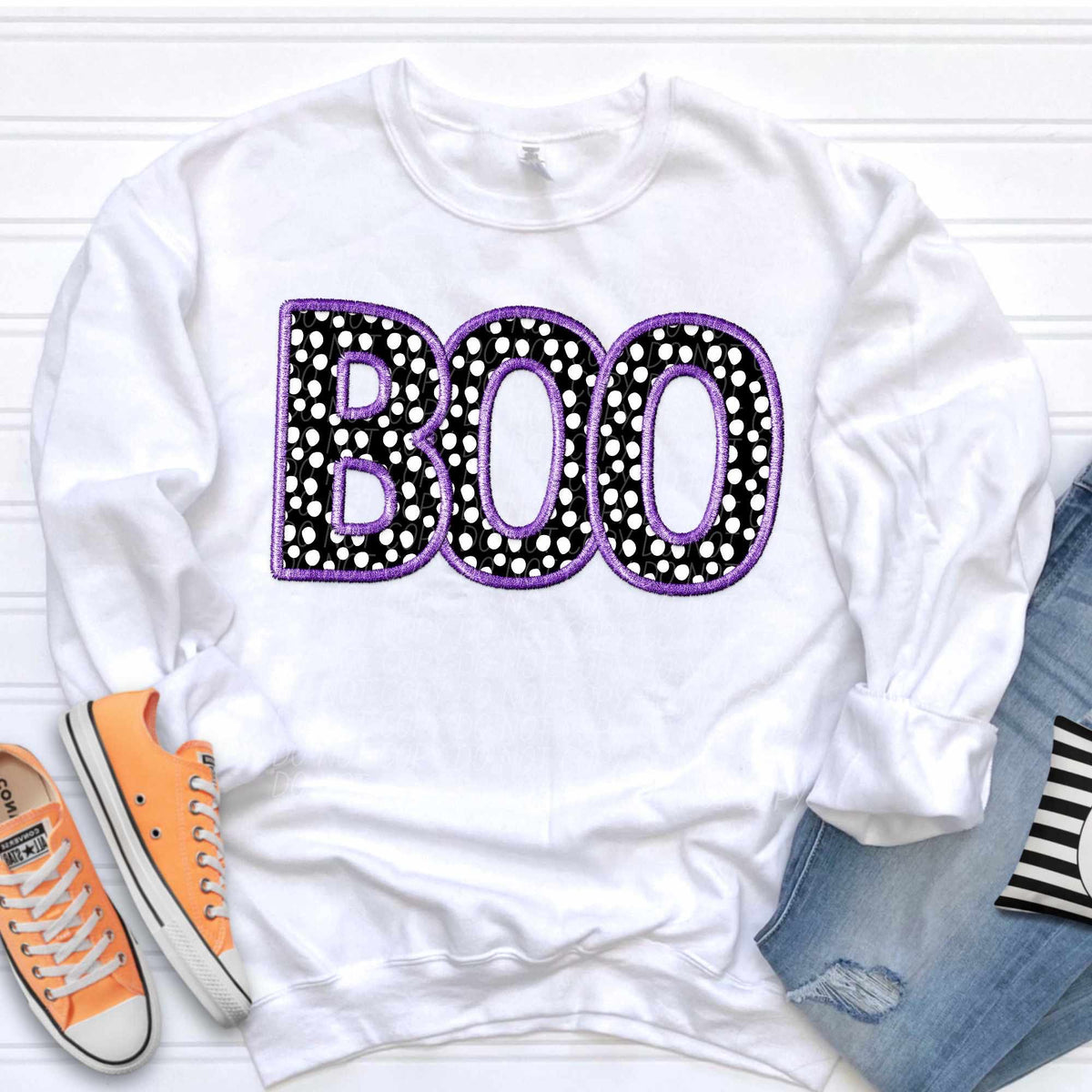 Boo dotted with purple embroidered outline (CITY) 37140 DTF transfer