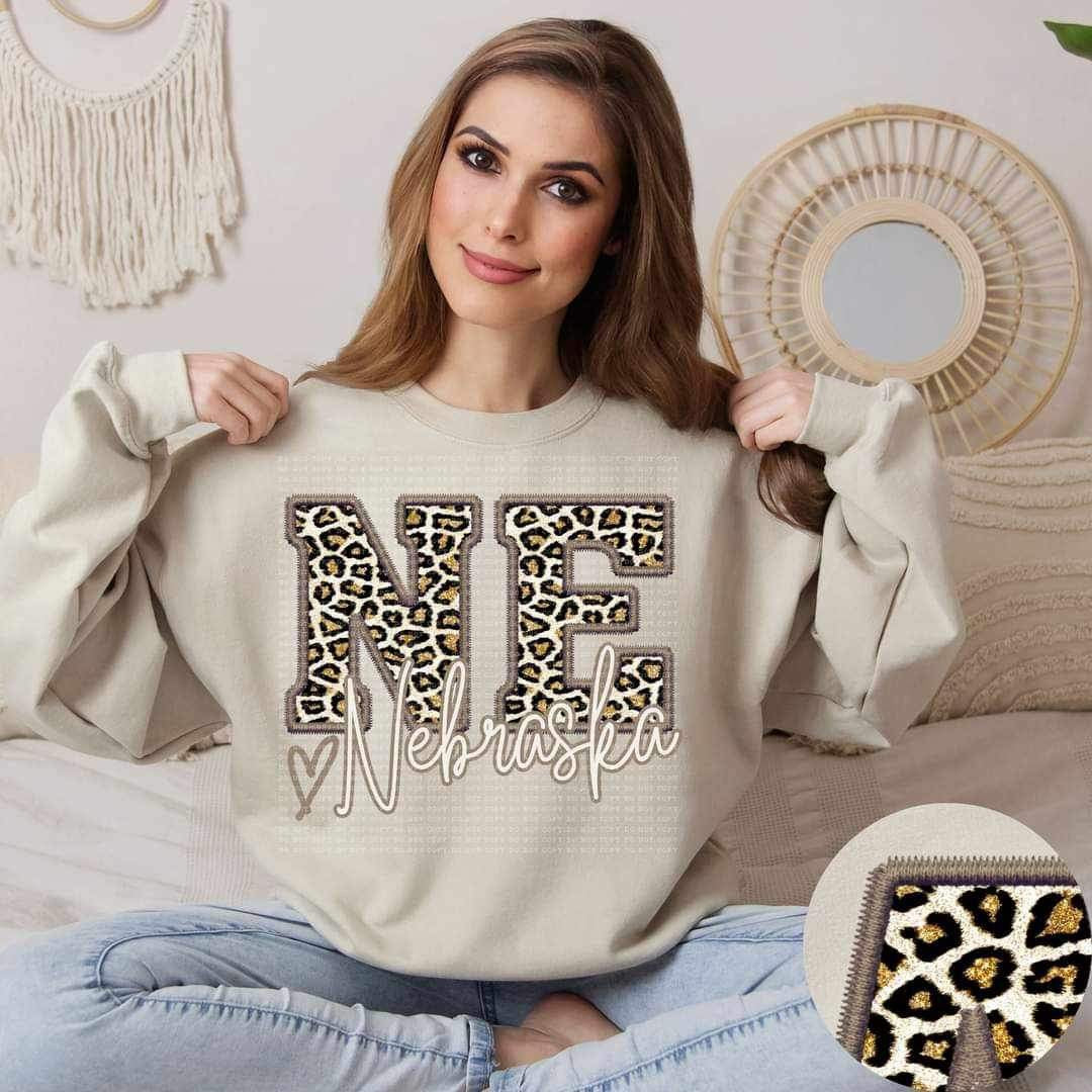 NE Nebraska leopard embroidery 17488 DTF TRANSFER