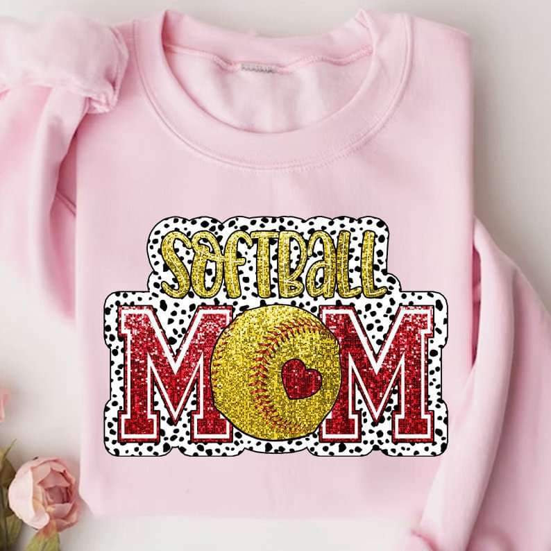 Softball mom red and yellow dotted background 27103 DTF transfer