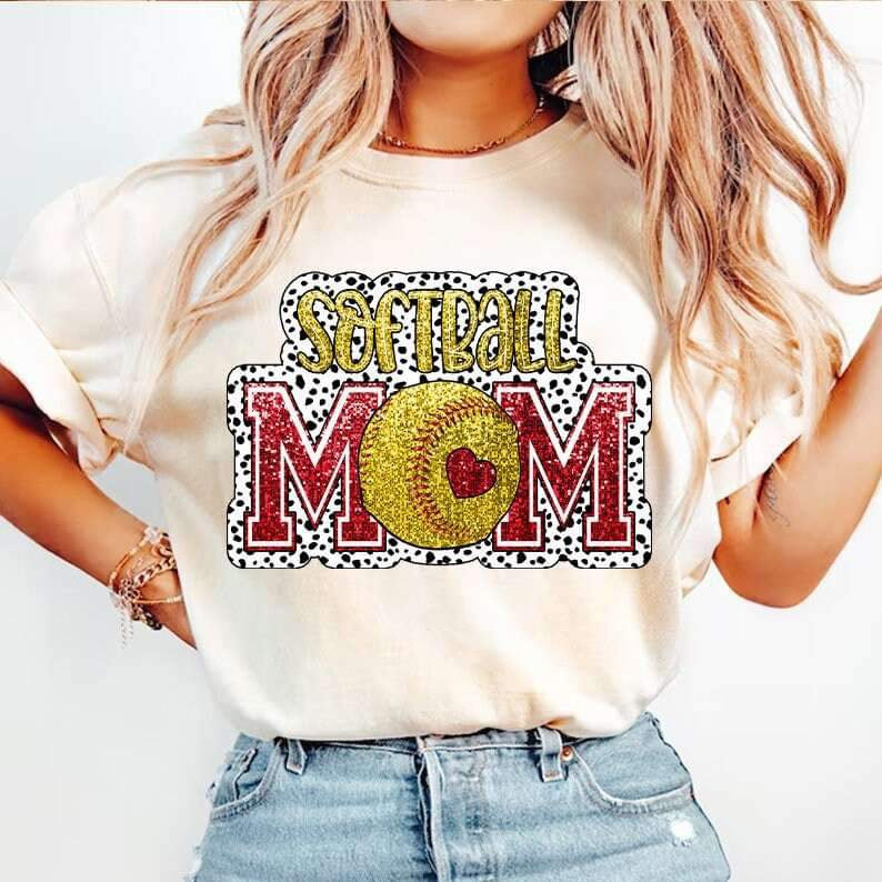 Softball mom red and yellow dotted background 27103 DTF transfer