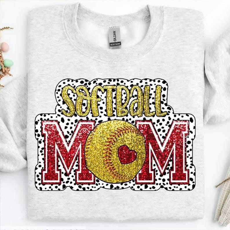 Softball mom red and yellow dotted background 27103 DTF transfer
