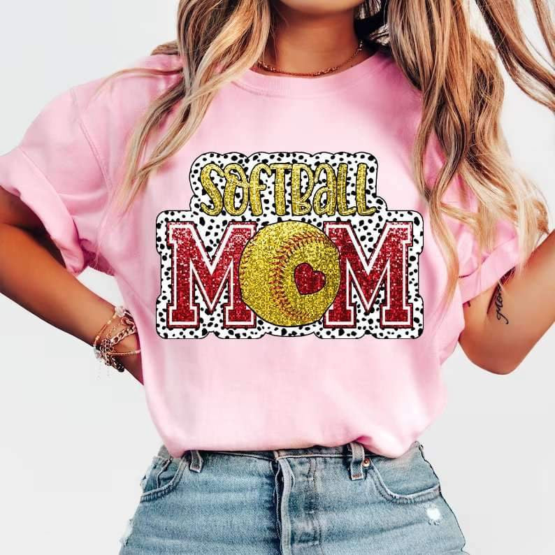 Softball mom red and yellow dotted background 27103 DTF transfer