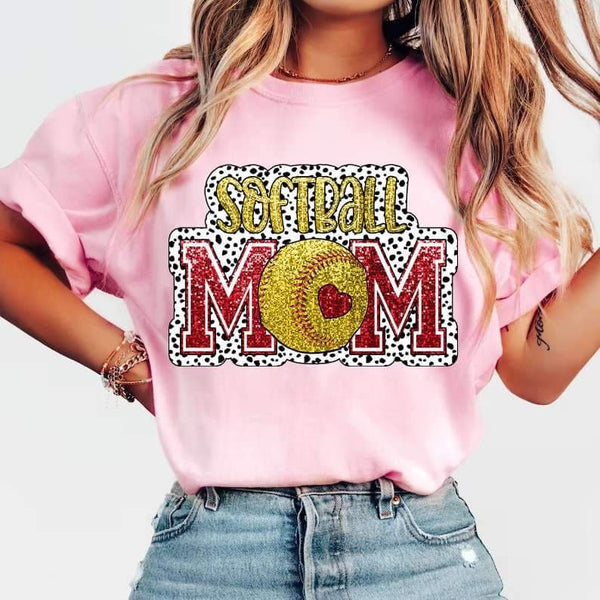 Softball mom red and yellow dotted background 27103 DTF transfer