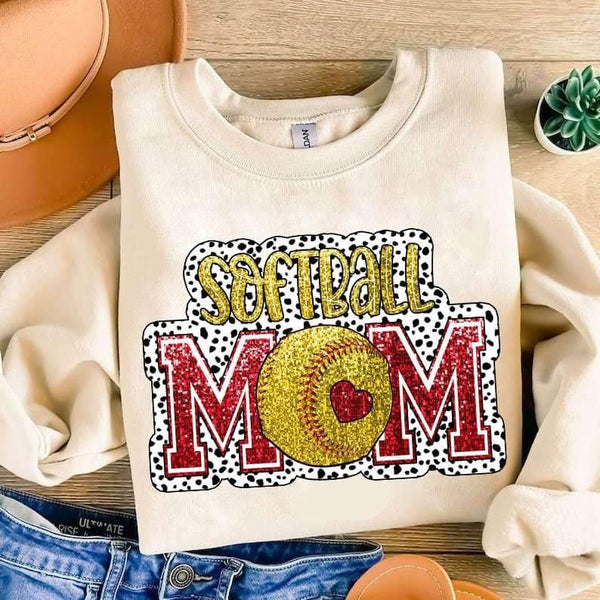 Softball mom red and yellow dotted background 27103 DTF transfer