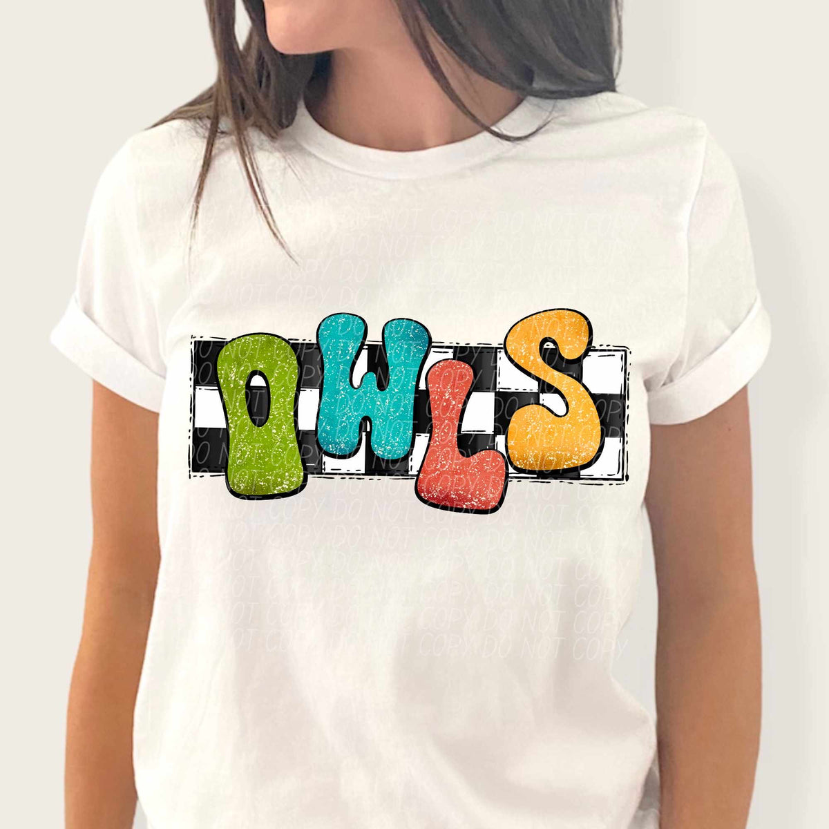 Owls multicolor with checkered background (CITY) 37269 DTF transfer