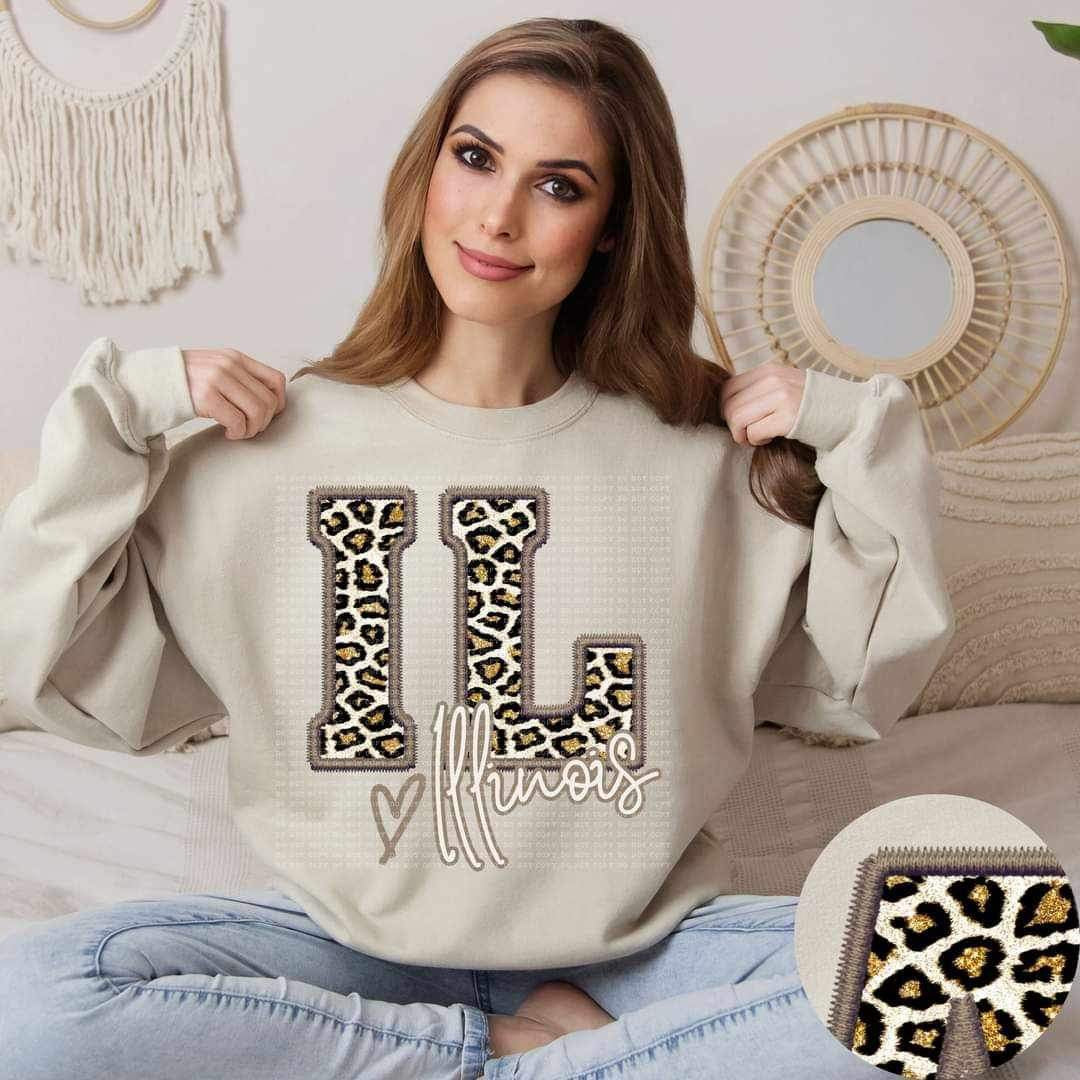 IL Illinois leopard embroidery 17456 DTF TRANSFER bc