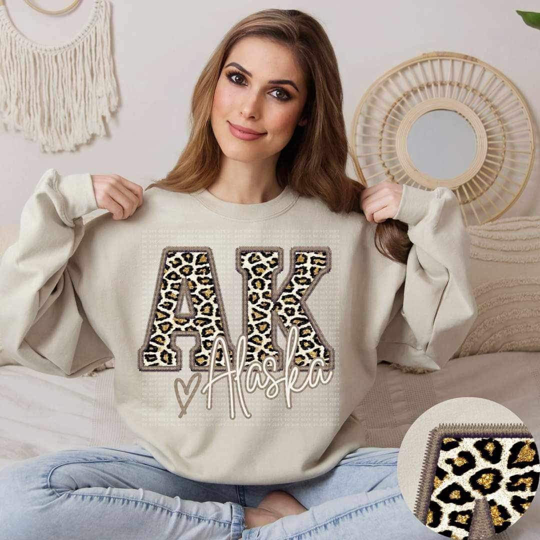 AK alaska leopard embroidery 17454 DTF TRANSFER bc