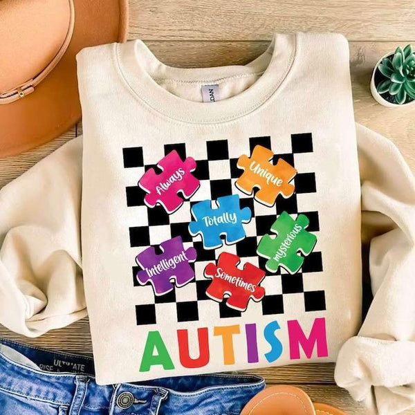 Autism puzzle pieces checkered 27093 DTF transfer