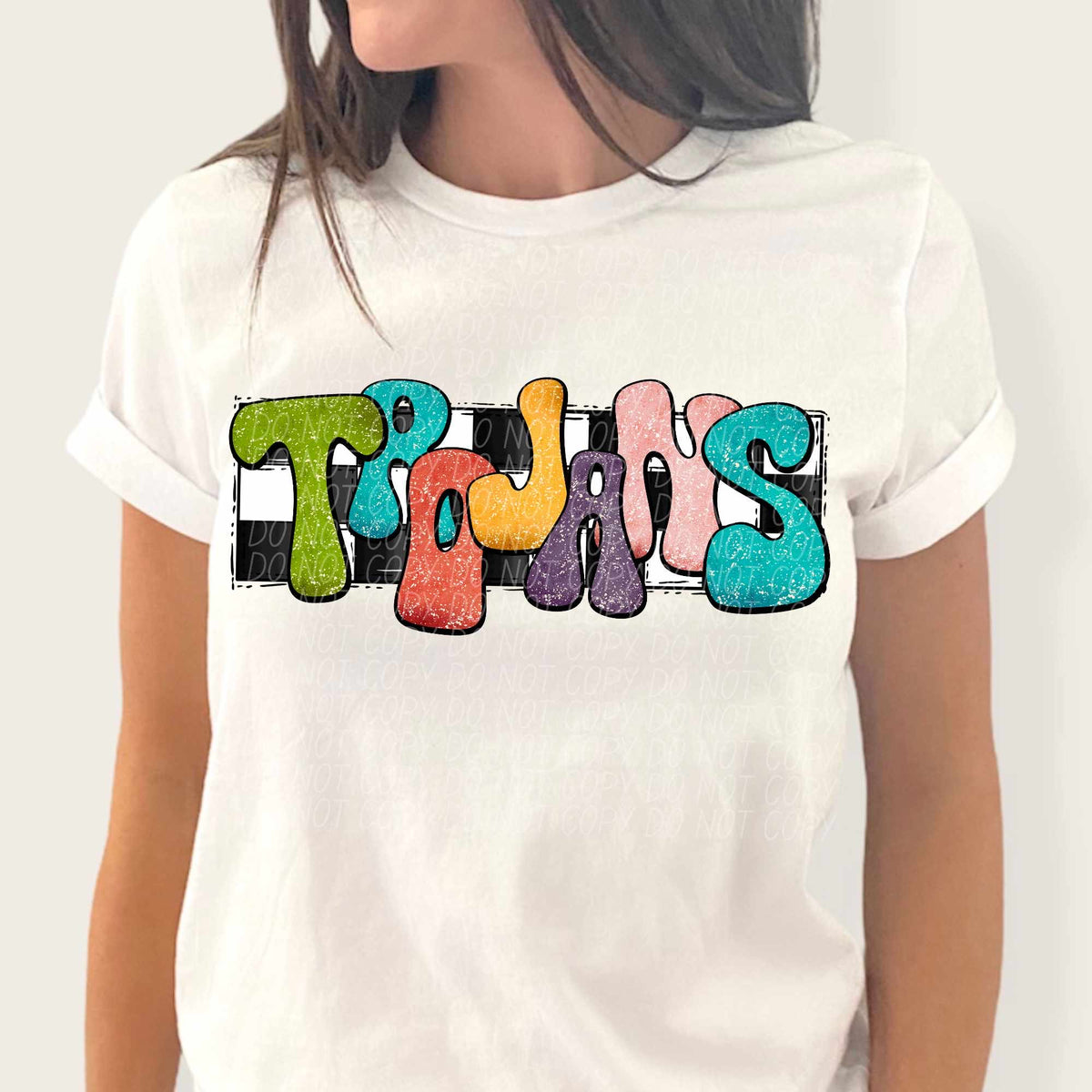Trojans multicolor with checkered background (CITY) 37252 DTF transfer