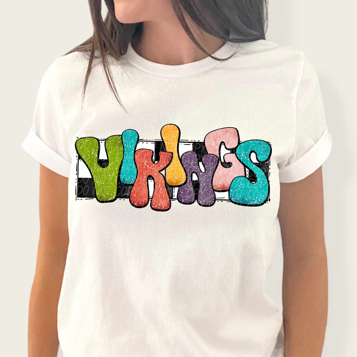 Vikings multicolor with checkered background (CITY) 37249 DTF transfer