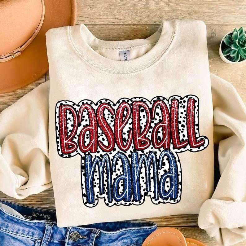 Baseball mama red and blue dotted background 27100 DTF transfer