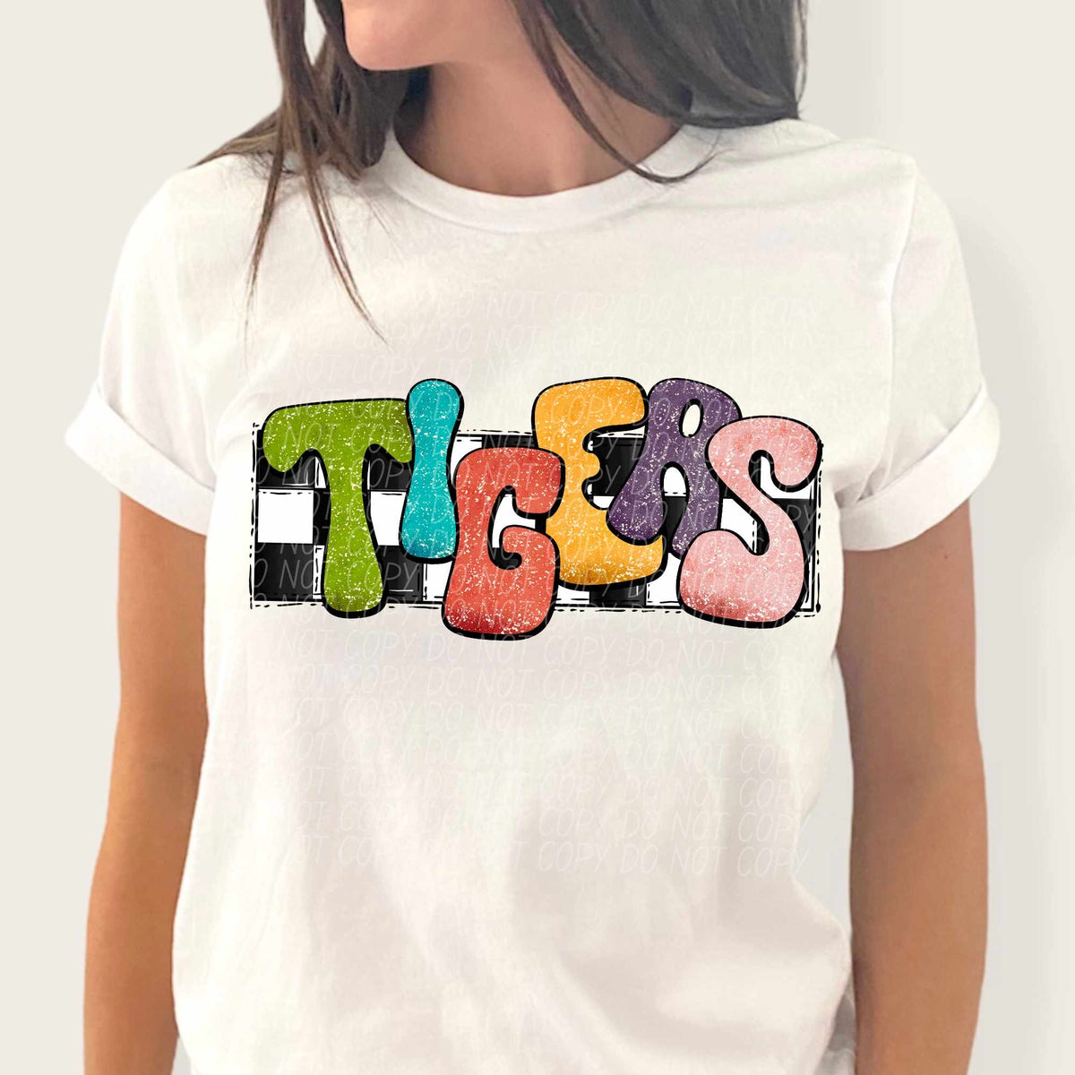 Tigers multicolor with checkered background (CITY) 37243 DTF transfer