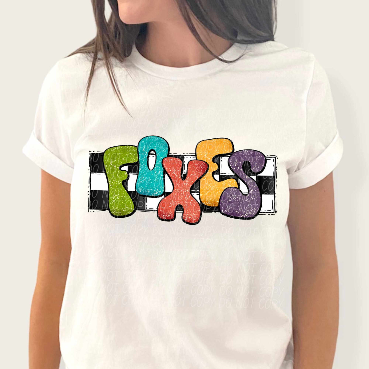 Foxes multicolor with checkered background (CITY) 37242 DTF transfer