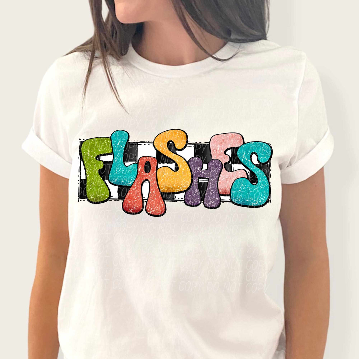 Flashes multicolor with checkered background (CITY) 37240 DTF transfer