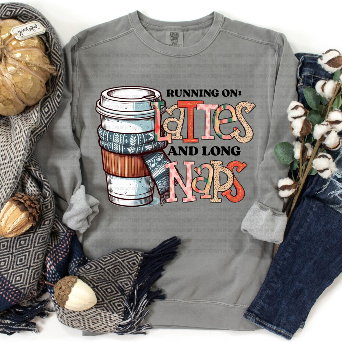 Lattes and Long Naps Sweater Scarf Coffee 111090 DTF transfer