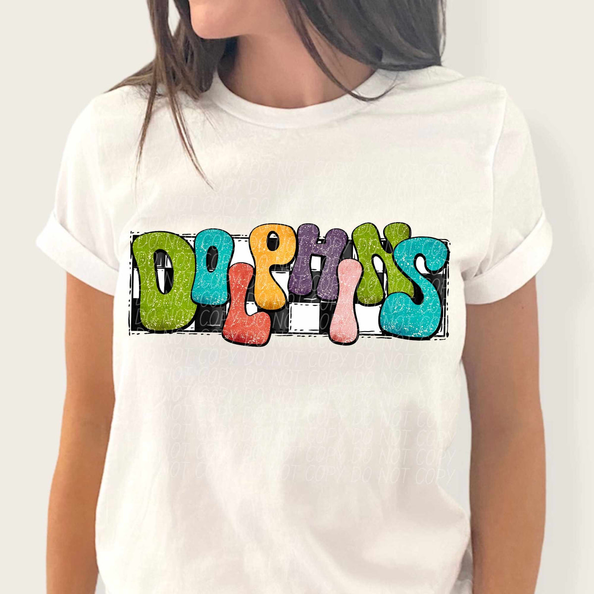 Dolphins multicolor with checkered background (CITY) 37239 DTF transfer