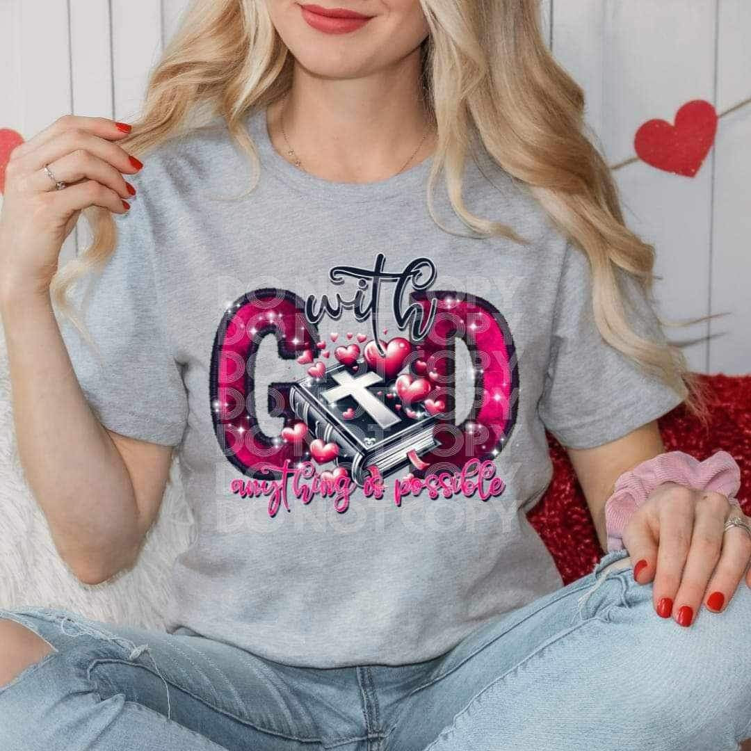 With God all things are possible pink with bible 17514 DTF TRANSFERe