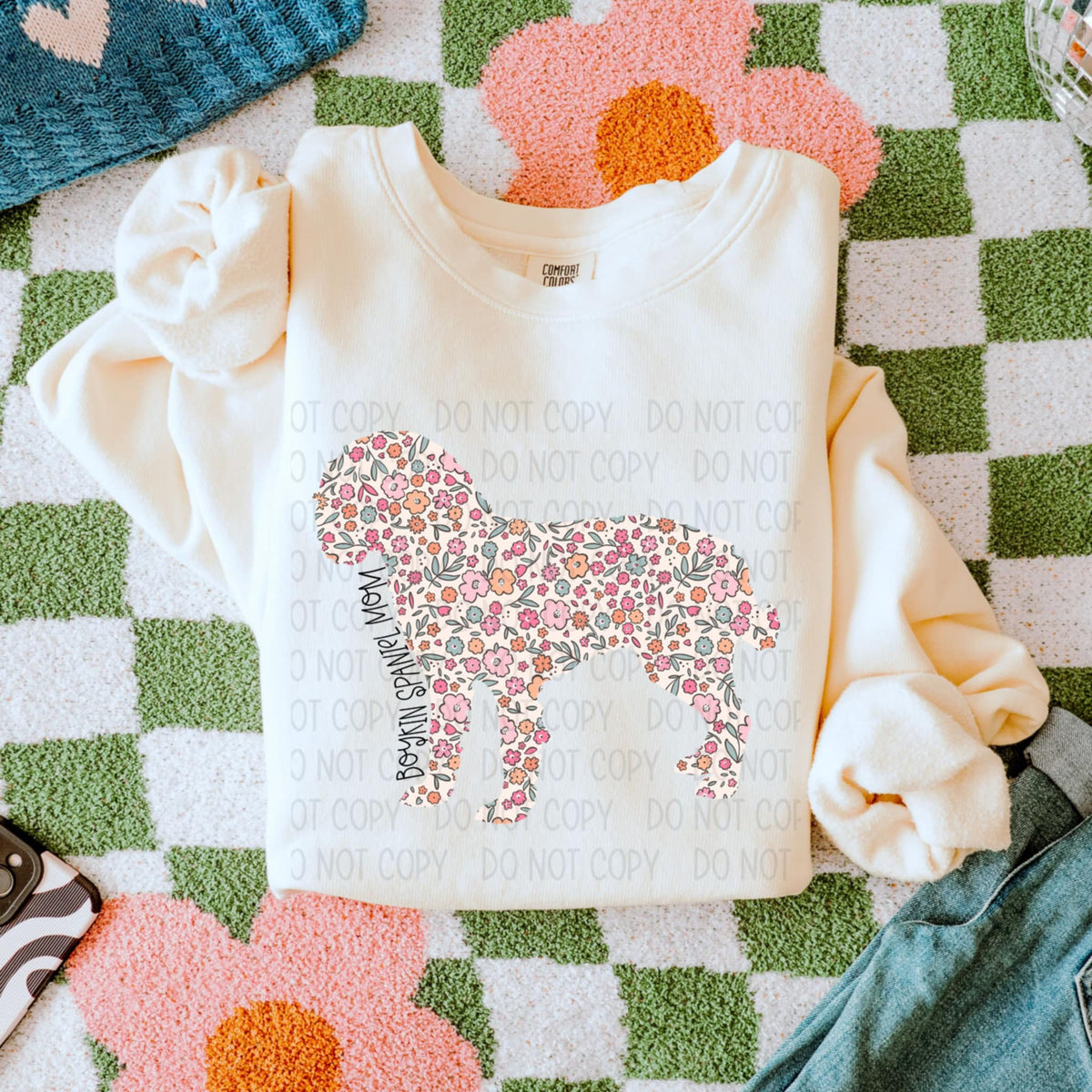 Boykin spaniel mom floral puppy (SWD) 87802 DTF transfer