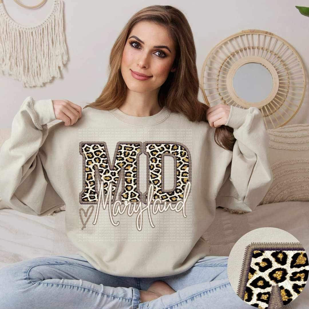 MD Maryland leopard embroidery 17521 DTF TRANSFERe
