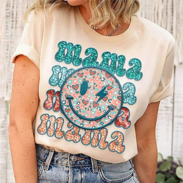 Mama sequin stacked with smiley 27107 DTF transfer