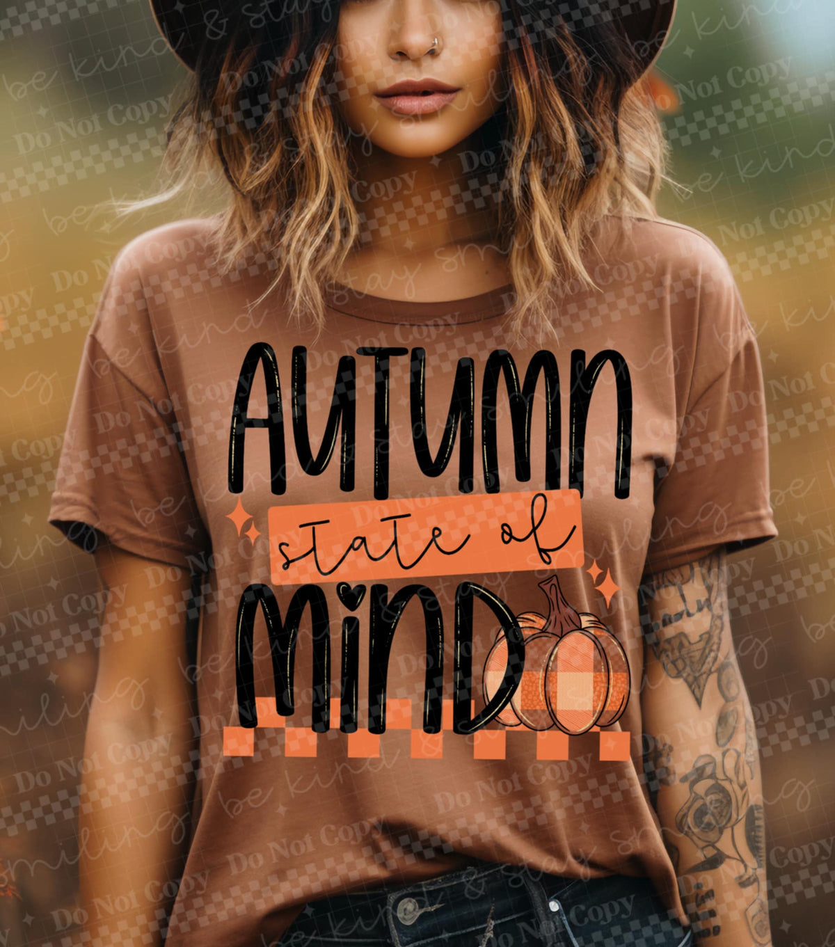 Autumn State Of Mind with plaid pumpkin 111249 DTF transfer