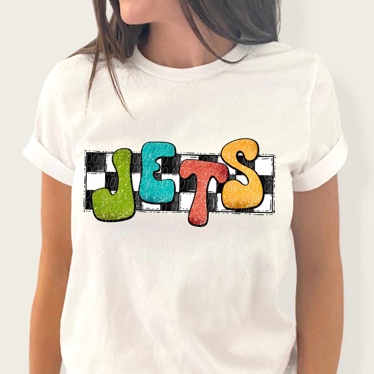 Jets multicolor with checkered background (CITY) 37227 DTF transfer