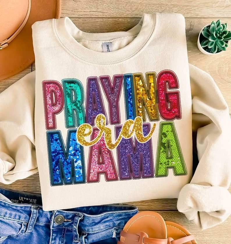 Praying mama era colorful embroidery 27108 DTF transfer