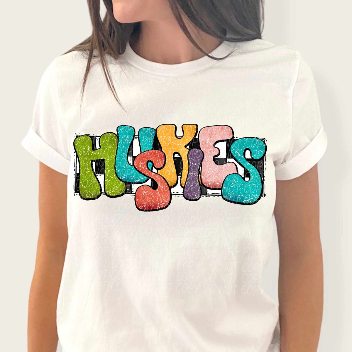 Huskies multicolor with checkered background (CITY) 37225 DTF transfer