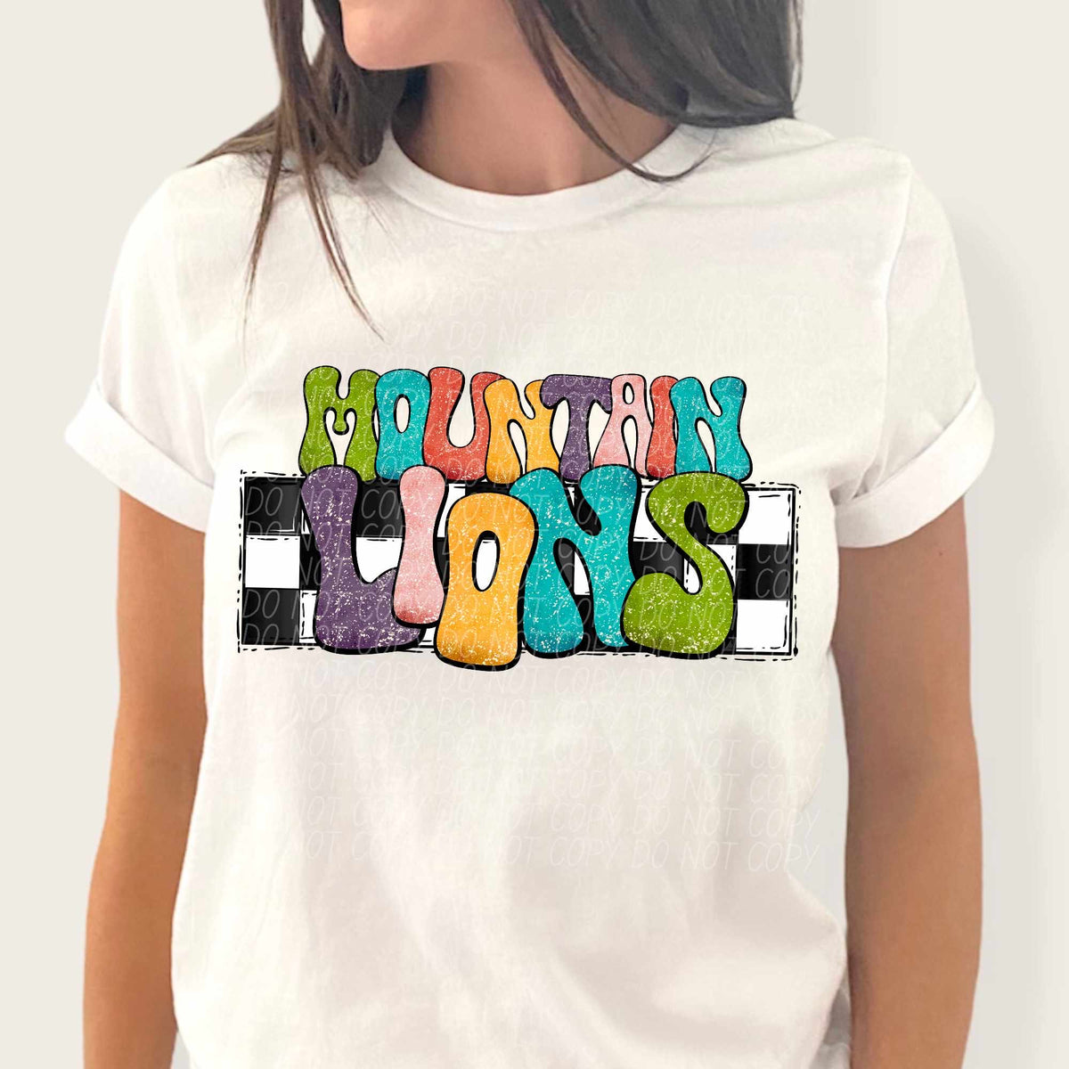 mountain lions multicolor with checkered background (CITY) 37224 DTF transfer
