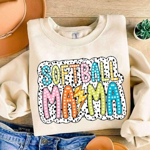 Softball mama colorful with dotted background 27099 DTF transfer